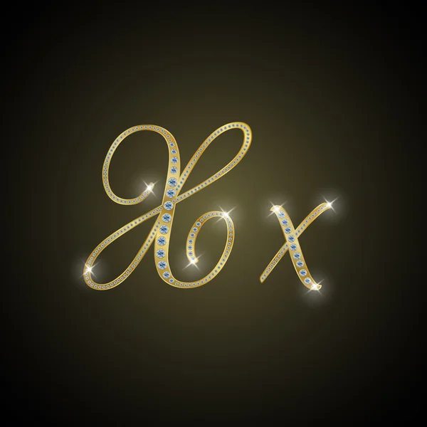 Shiny alphabet "X" of gold and diamond — Stock Vector