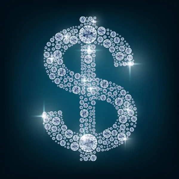 Brilhante símbolo do dólar diamante — Vetor de Stock