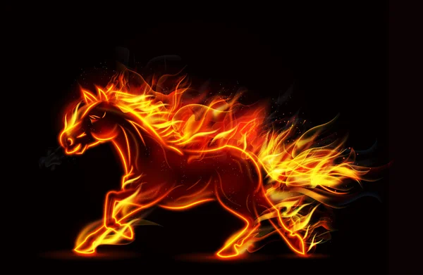 Cheval de feu brûlant de courir sur fond noir — Image vectorielle