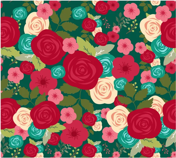 シームレスなパターン背景が赤いバラの花 — ストックベクタ