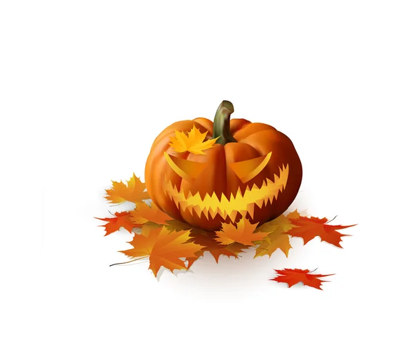 Halloween tök elszigetelt fehér, szárított levelek — Stock Vector