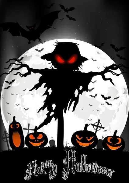 Halloween background with ghost and pumpkins on the full moon — Stock Vector