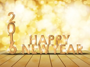 Mutlu yıl 2016 köpüklü bokeh duvar ve ahşap tahta zemin ayakta sayıda ahşap kavramı ile