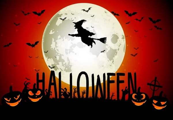 Fondo de Halloween de Bruja en la luna llena — Vector de stock