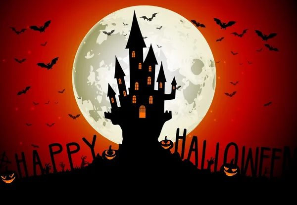 Halloween casa de miedo sobre fondo de luna llena — Vector de stock