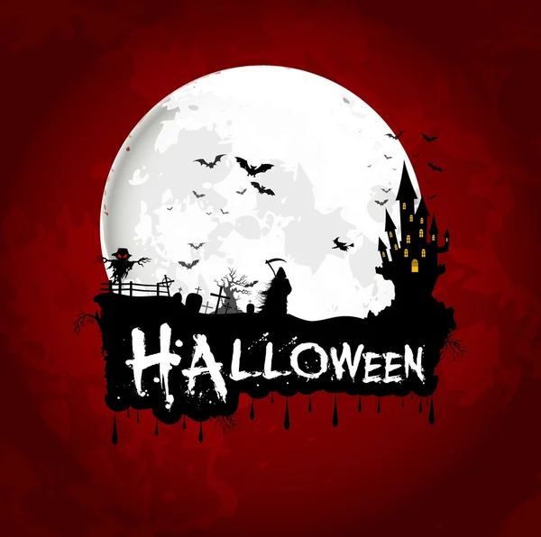 Affiche de fond Halloween sur la pleine lune — Image vectorielle