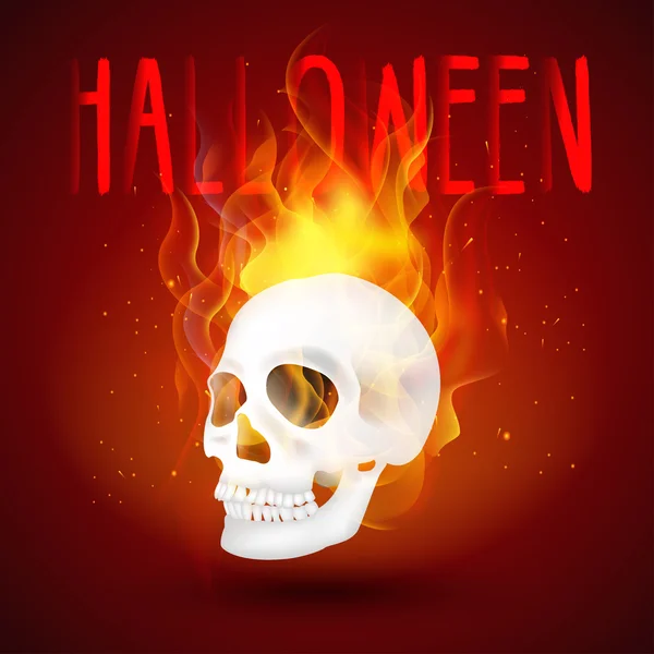 Halloween background Human skull in fire — Stock Vector