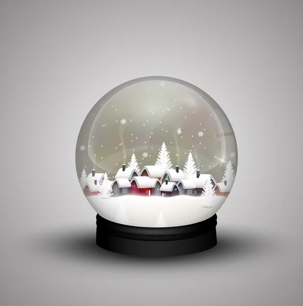 Glass dome winter in wooden house on christmas — Stock Vector