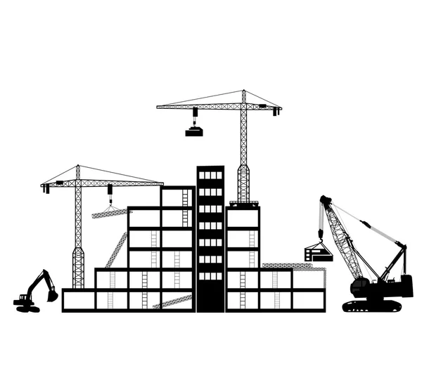 Ícones de construção de fundo preto definido em cinza —  Vetores de Stock