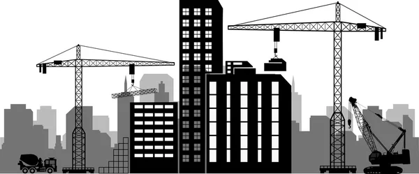 Ícones de construção de fundo preto definido em cinza — Vetor de Stock