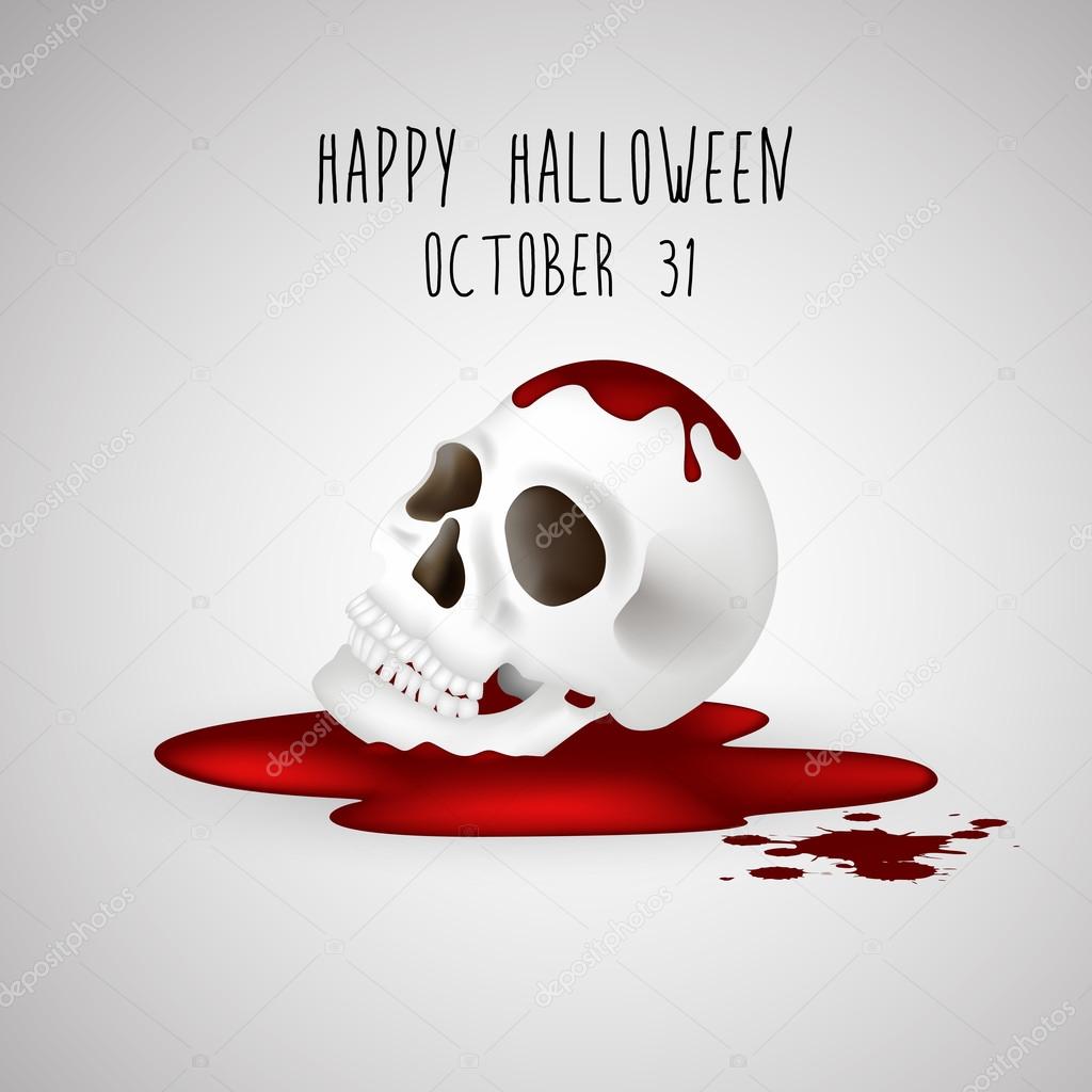 Halloween background Human skull on blood