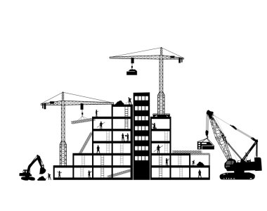 Gri siyah arka plan inşaat Icons set