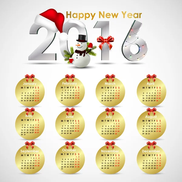 Calendar for the year 2016 — Stock Vector