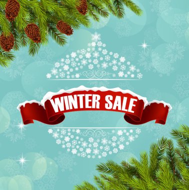 Kış satış arka plan afiş ve Noel ağacı