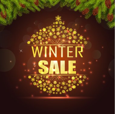 Kış satış arka plan afiş ve Noel ağacı