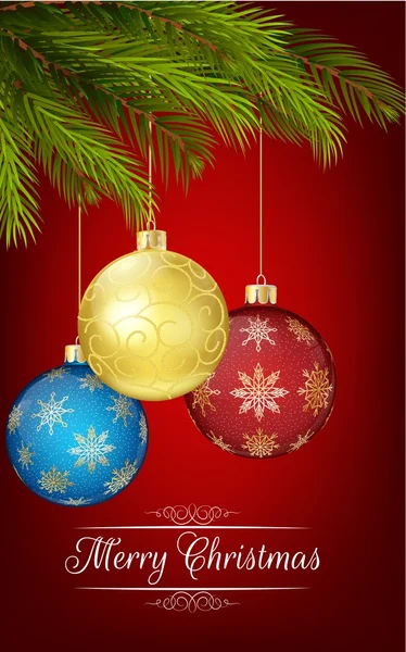 Decoración de Navidad con árbol de Navidad y bolas — Vector de stock