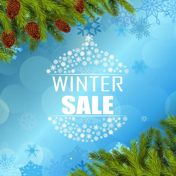 Inverno vendita sfondo banner e albero di Natale — Vettoriale Stock