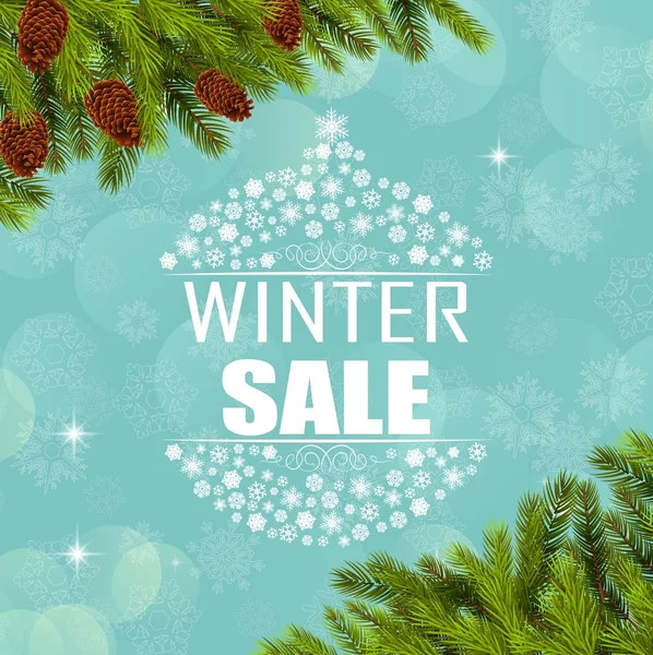 Banner de fondo de venta de invierno y árbol de Navidad — Vector de stock