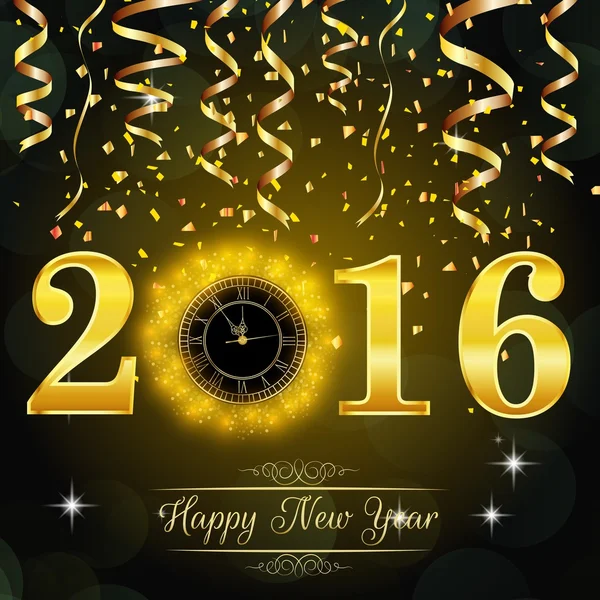 Szczęśliwego nowego roku 2016 tło z złoty zegar — Wektor stockowy