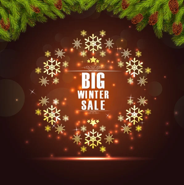 Bannière de fond de vente d'hiver et arbre de Noël — Image vectorielle