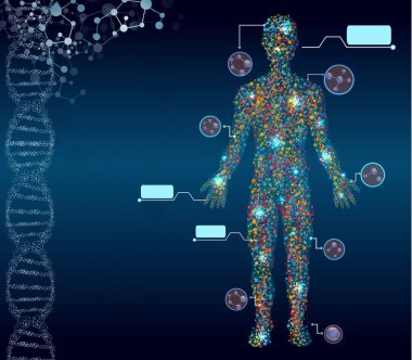 Tıbbi arka plan erkek figürü ile