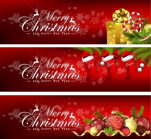 Hediye kutuları, çan ve topları ile Noel afiş kümesi