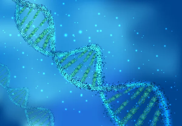 Moléculas de ADN em ciências sobre fundo azul —  Vetores de Stock
