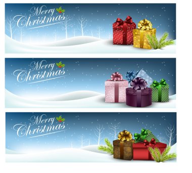 Noel afiş hediye kutuları ve şerit karda