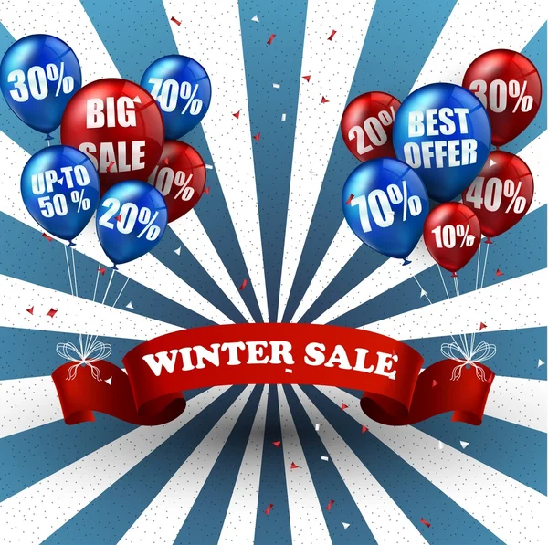 Balões de venda de inverno e fundo de descontos — Vetor de Stock