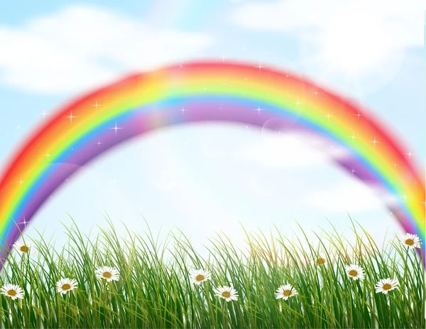 Trädgården blomma med rainbow bakgrund — Stock vektor