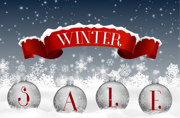 Kırmızı gerçekçi şerit afiş ve topları kış satış arka plan