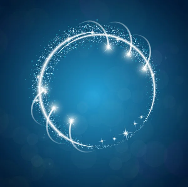 Искры синий фон со звёздами круглый кадр — стоковый вектор