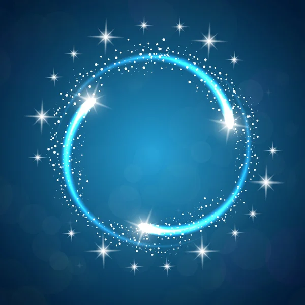 Sparkles sfondo blu con stelle cornice rotonda — Vettoriale Stock