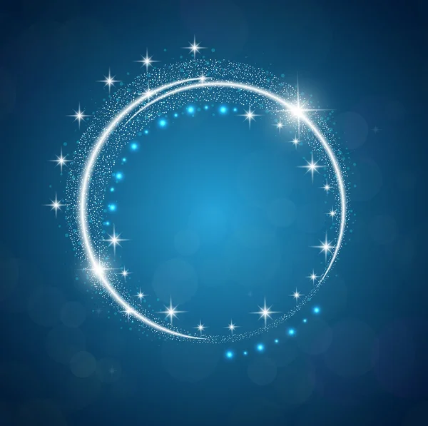 Sparkles blauwe achtergrond met sterren ronde frame — Stockvector