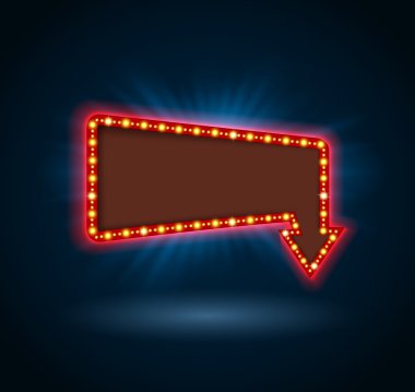 Mavi arka plan parlayan ile aşağı için retro oku