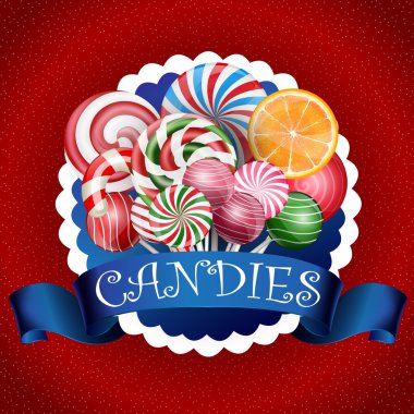 Renkli şeker arka plan gerçekçi mavi kurdele ile