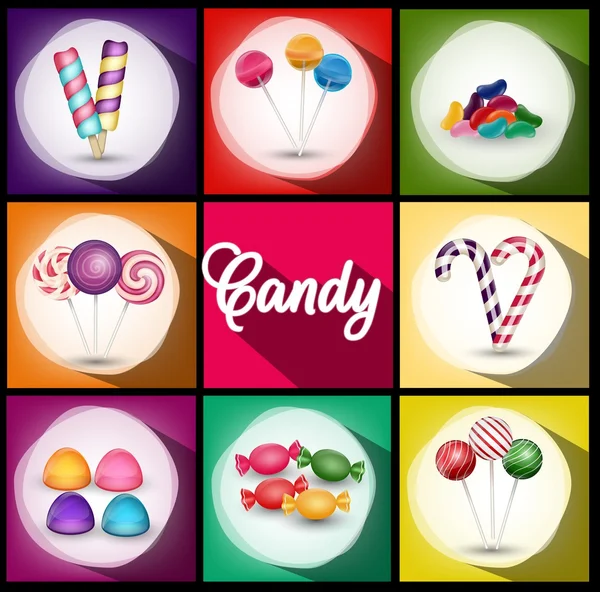 Conjunto de folletos con dulces. Fondos con helado, caramelos, piruleta . — Vector de stock