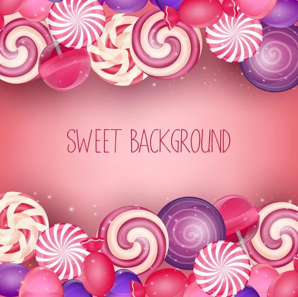 Fondo de dulces con piruleta y caramelos — Vector de stock