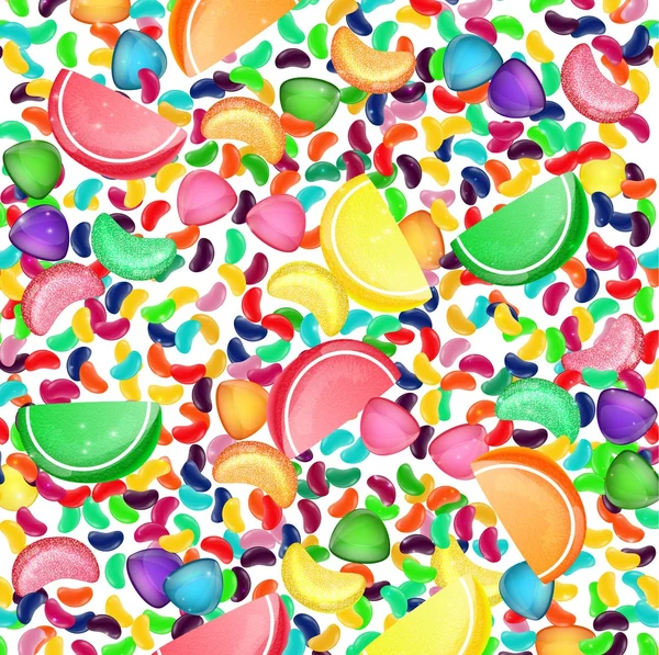 Fondo colorido del caramelo con los frijoles de gelatina, y caramelos de gelatina — Archivo Imágenes Vectoriales