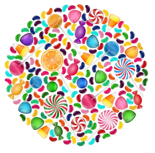 Fond de bonbons colorés avec cercle de concept — Image vectorielle