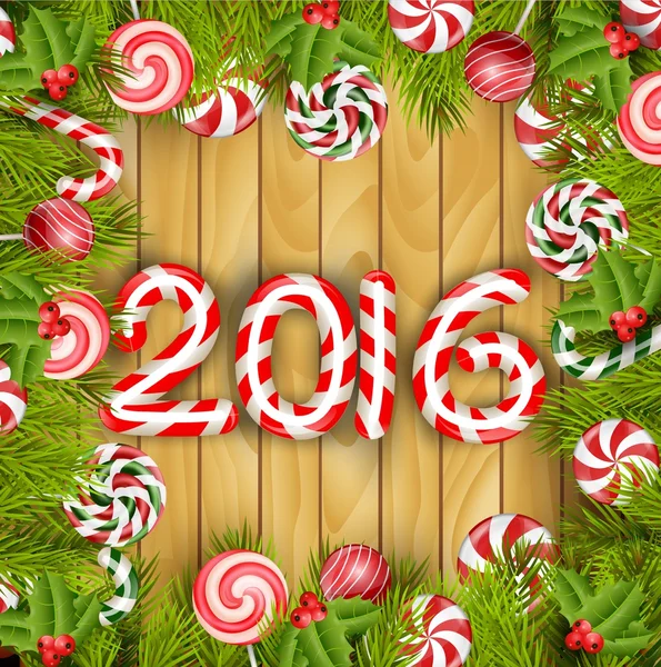 Счастливого Нового 2016 года с концептуальными лепестками и соснами — стоковый вектор