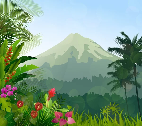 Montanhas paisagem de fundo tropical —  Vetores de Stock