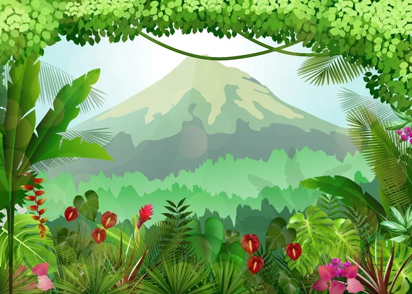 Dağlar peyzaj tropikal arka plan — Stok Vektör