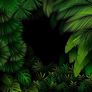 Exotic pattern with tropical leaves on a black background