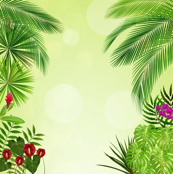 Tropiska bladverk. Blommönster bakgrund — Stock vektor