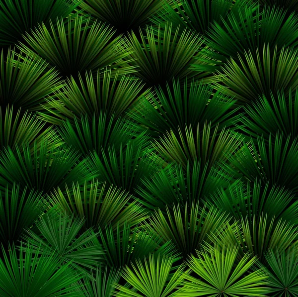 Pola eksotis dengan daun tropis pada latar belakang hitam - Stok Vektor