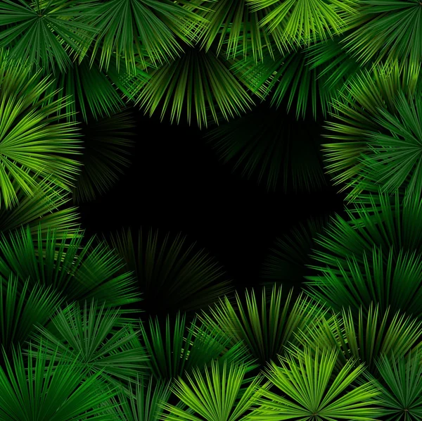 Pola eksotis dengan daun tropis pada latar belakang hitam - Stok Vektor