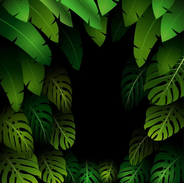 Экзотический узор с тропическими листьями на черном фоне — стоковый вектор