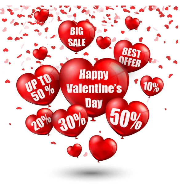 Szczęśliwy tło Valentine's Day z sprzedaż duże balony w kształcie serca — Wektor stockowy