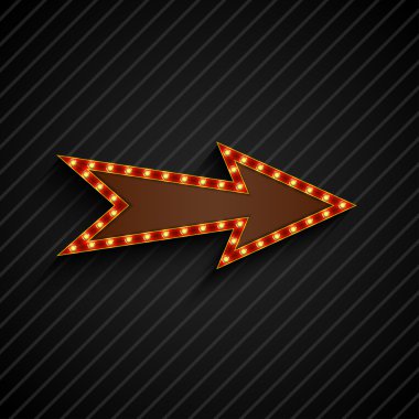 Ok işareti ile siyah arka plan üzerine Işık Ampüller